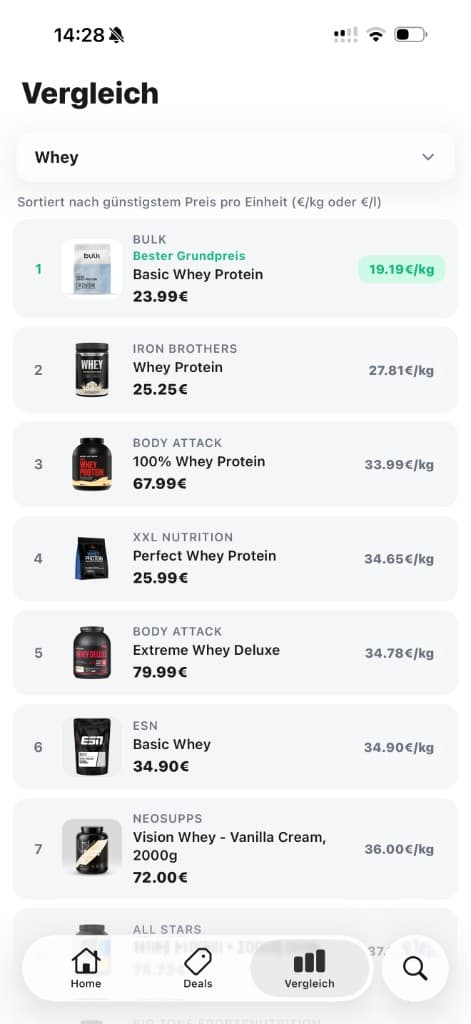 Preisvergleich in der App